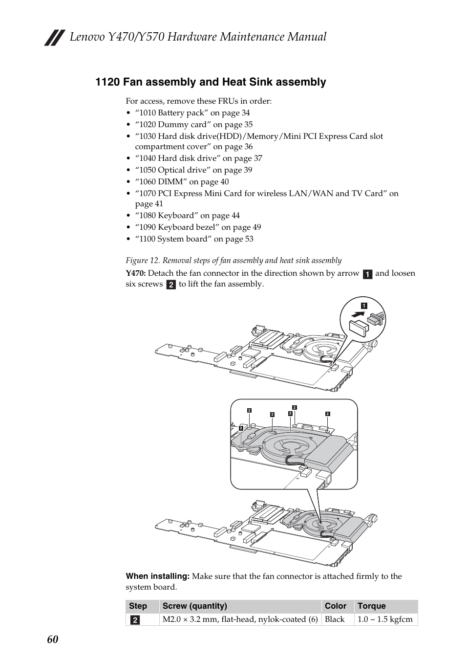 1120 fan assembly and heat sink assembly | Lenovo IDEAPAD Y570 User Manual | Page 64 / 103