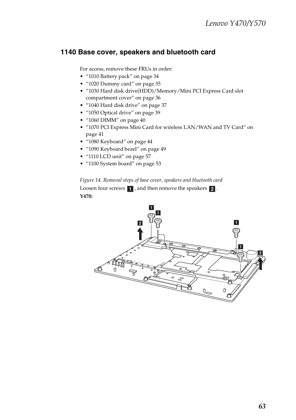1140 base cover, speakers and bluetooth card | Lenovo IDEAPAD Y570 User Manual | Page 67 / 103
