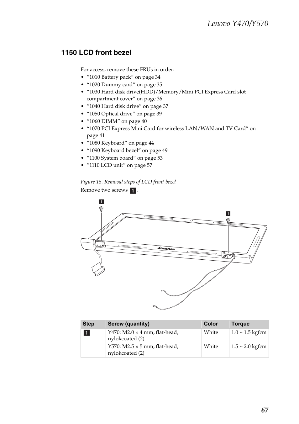 1150 lcd front bezel | Lenovo IDEAPAD Y570 User Manual | Page 71 / 103