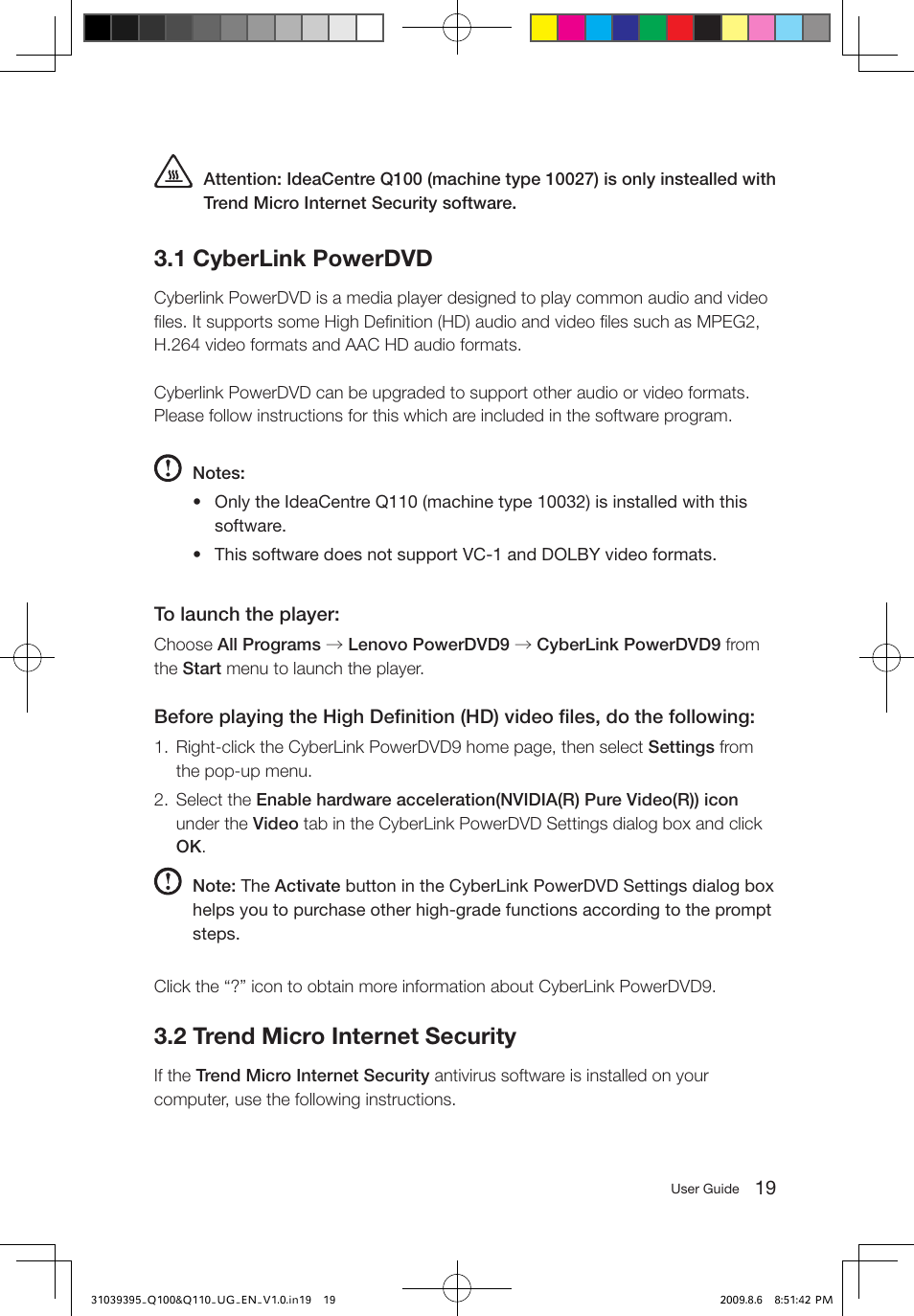 1 cyberlink powerdvd, 2 trend micro internet security | Lenovo IdeaCentre Q110 User Manual | Page 24 / 35