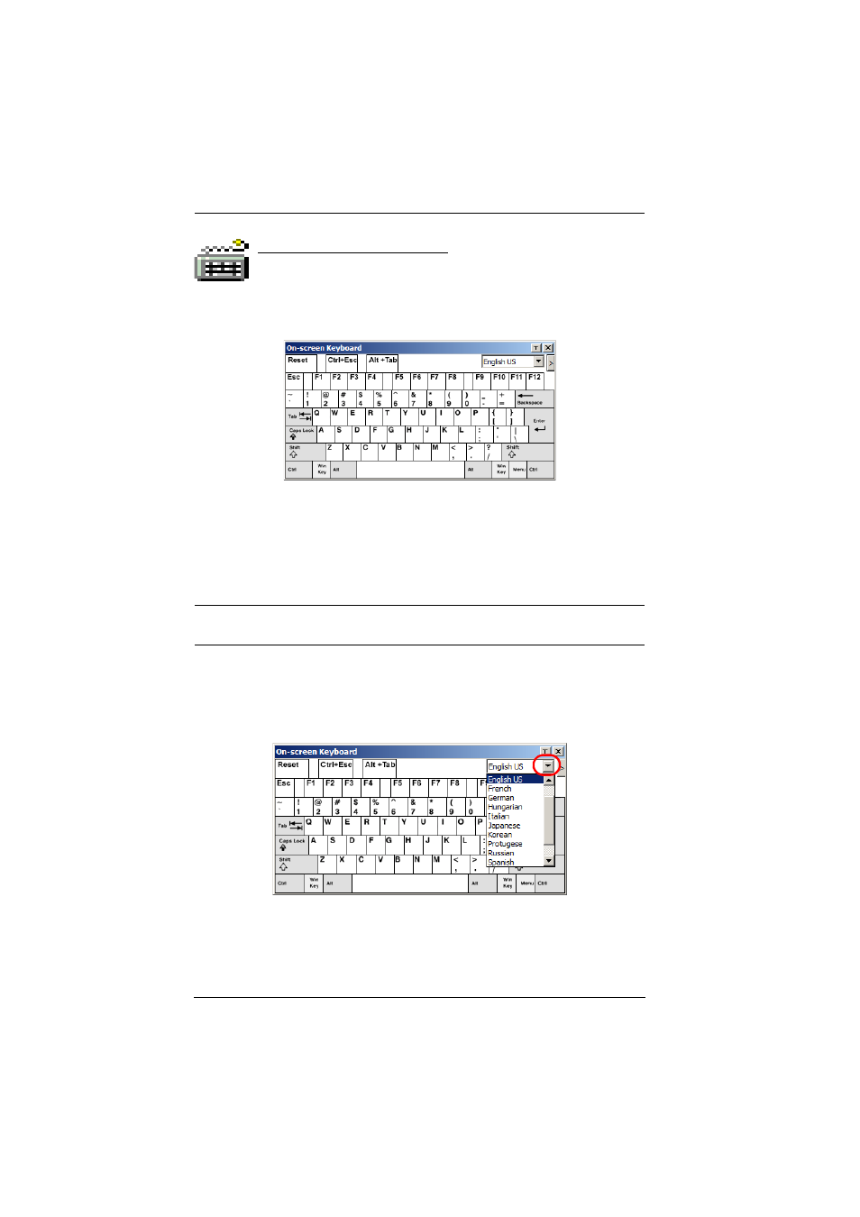 The on-screen keyboard | ATEN ALTUSCN KH1516I User Manual | Page 110 / 172