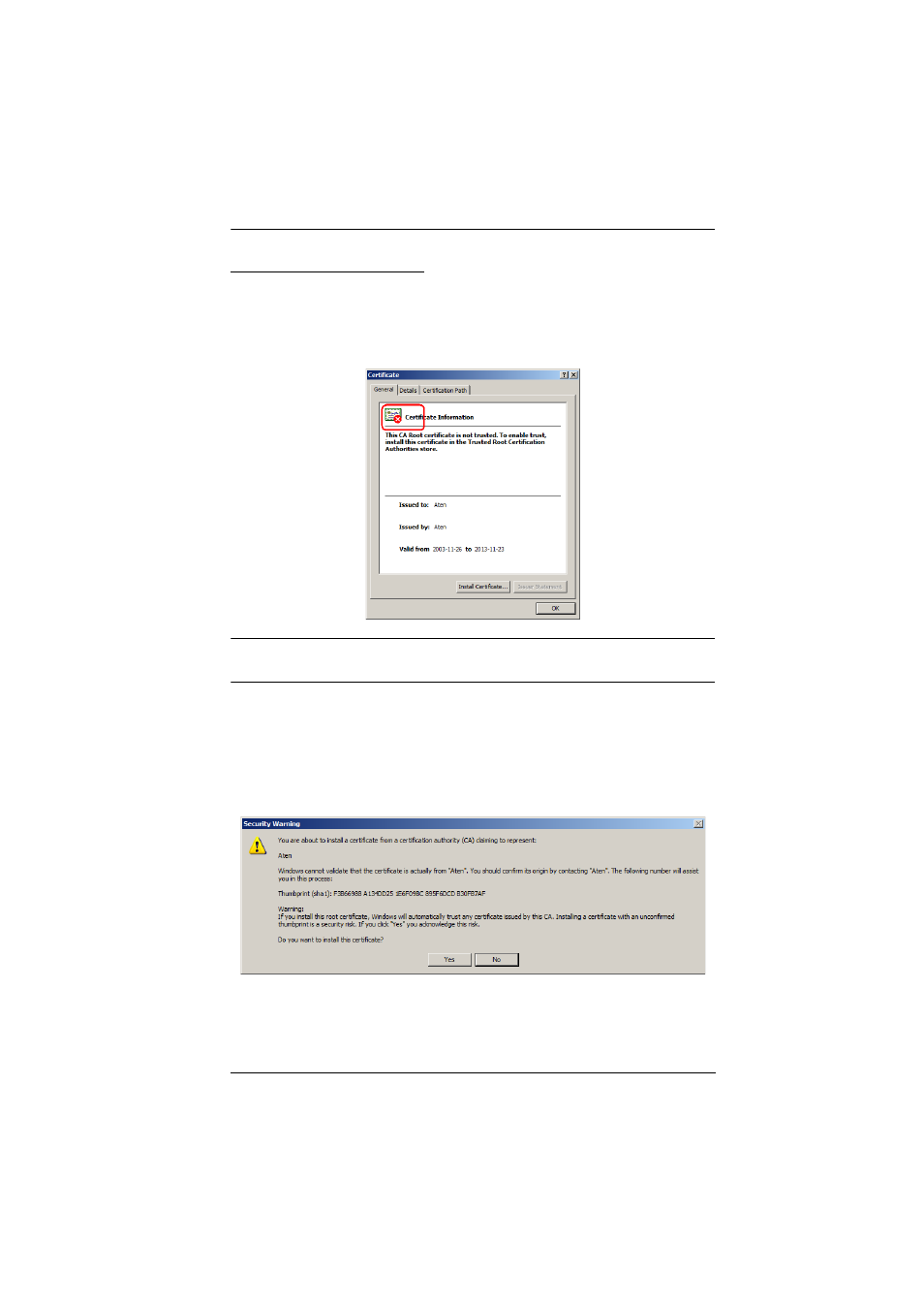 Installing the certificate | ATEN ALTUSCN KH1516I User Manual | Page 161 / 172