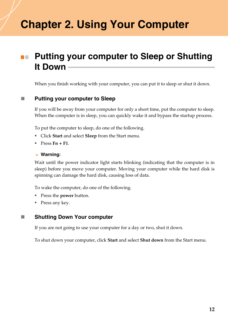 Chapter 2. using your computer, Putting your computer to sleep or shutting it down | Lenovo IdeaPad Y710 User Manual | Page 17 / 102