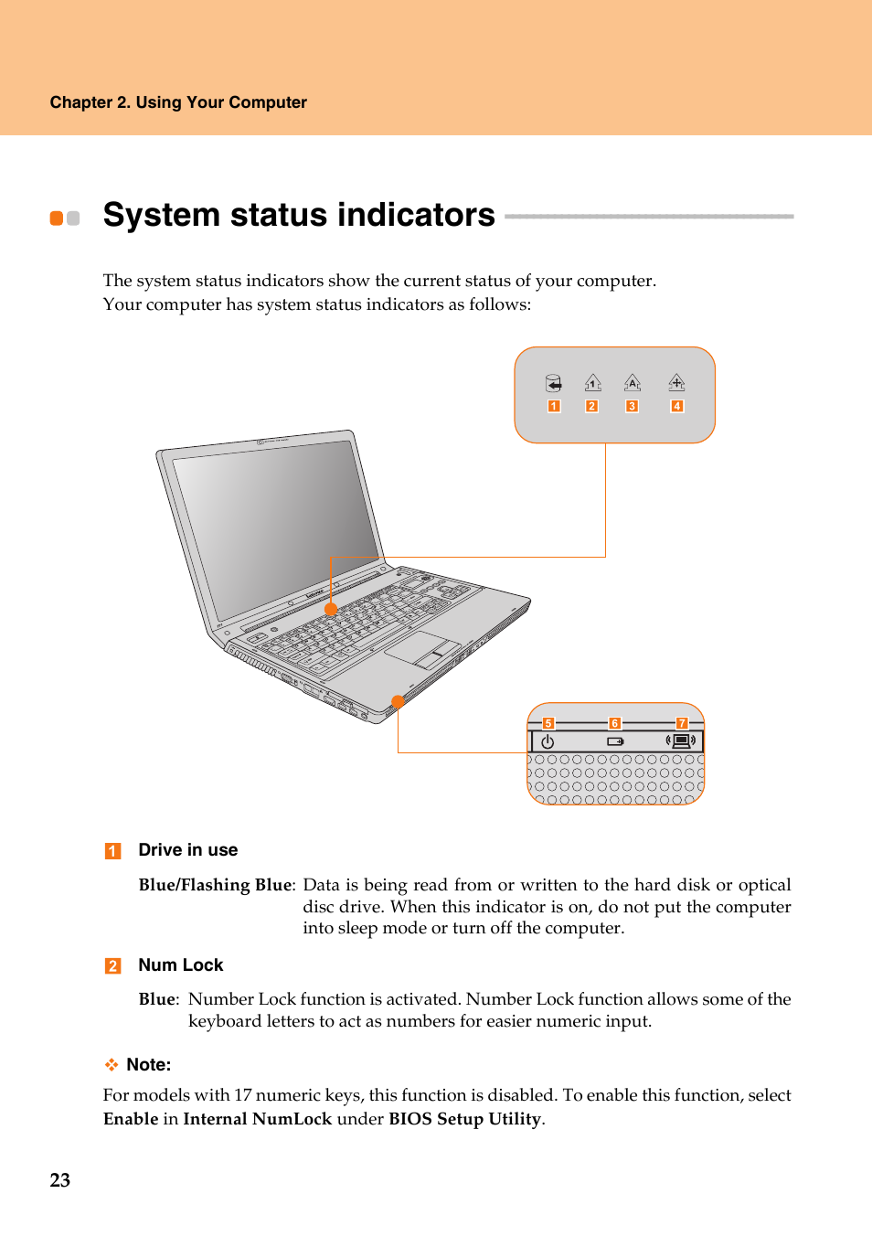System status indicators | Lenovo IdeaPad Y710 User Manual | Page 28 / 102