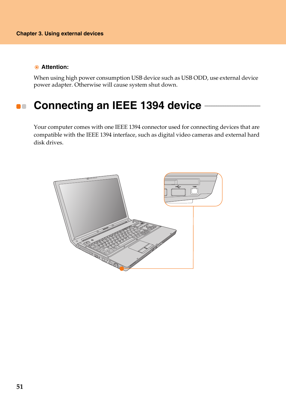 Connecting an ieee 1394 device | Lenovo IdeaPad Y710 User Manual | Page 56 / 102