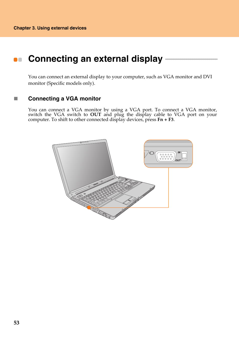 Connecting an external display | Lenovo IdeaPad Y710 User Manual | Page 58 / 102