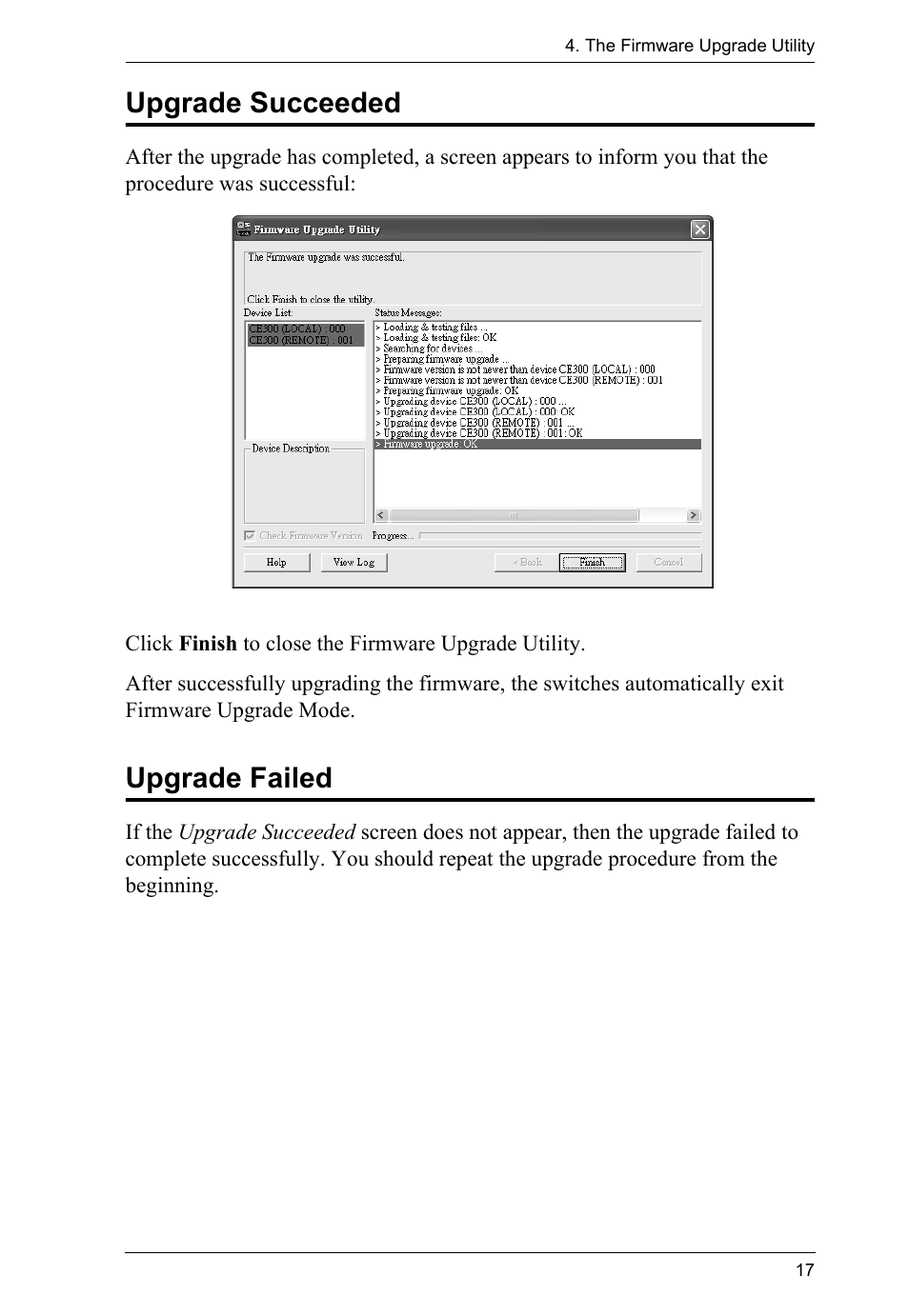 Upgrade succeeded, Upgrade failed, Upgrade succeeded upgrade failed | ATEN CE-300 User Manual | Page 25 / 33