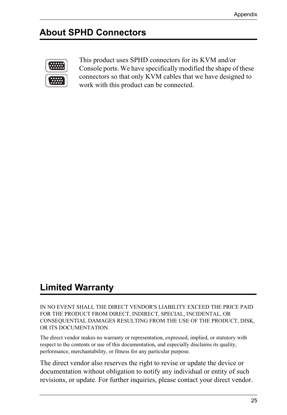 About sphd connectors, Limited warranty, About sphd connectors limited warranty | ATEN CE-300 User Manual | Page 33 / 33