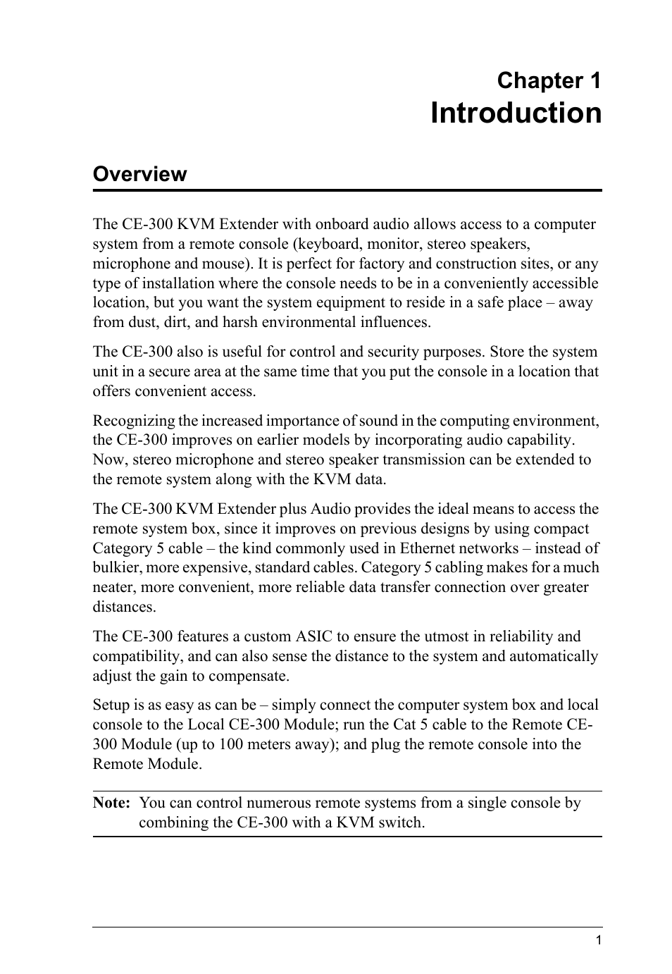 Introduction, Overview, Chapter 1 | ATEN CE-300 User Manual | Page 9 / 33