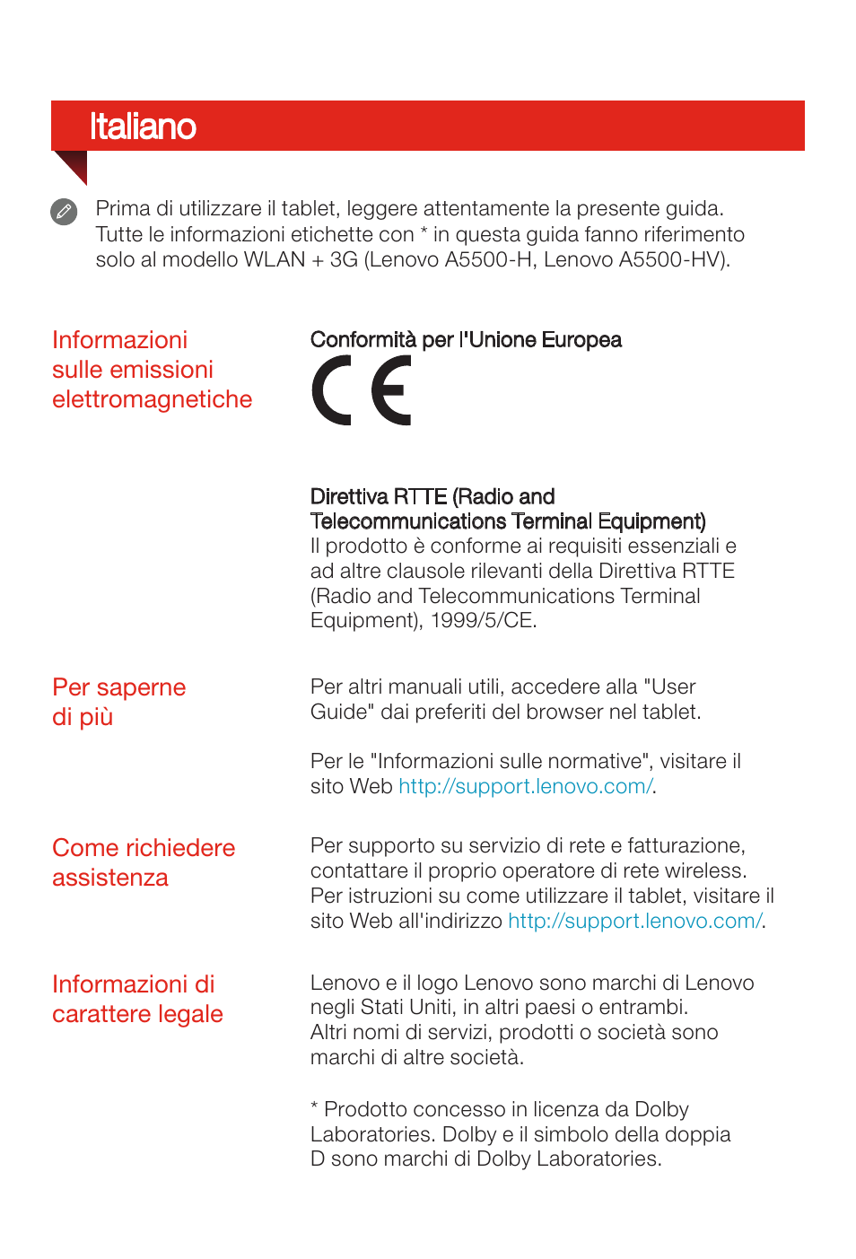 Italiano | Lenovo A8-50 Tablet User Manual | Page 18 / 80