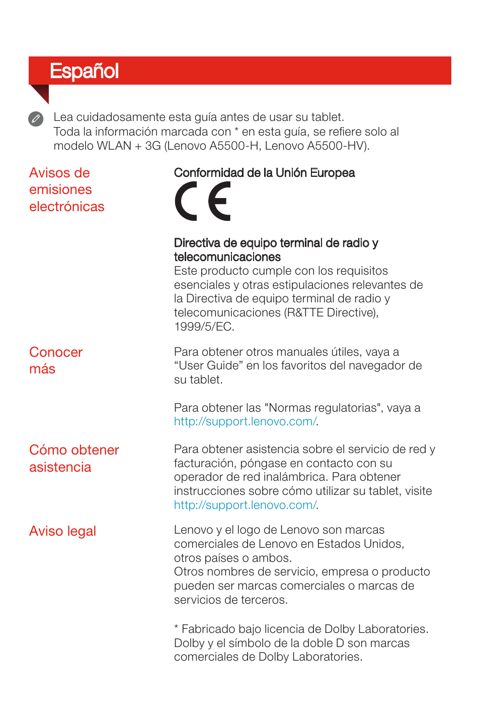 Español | Lenovo A8-50 Tablet User Manual | Page 53 / 80