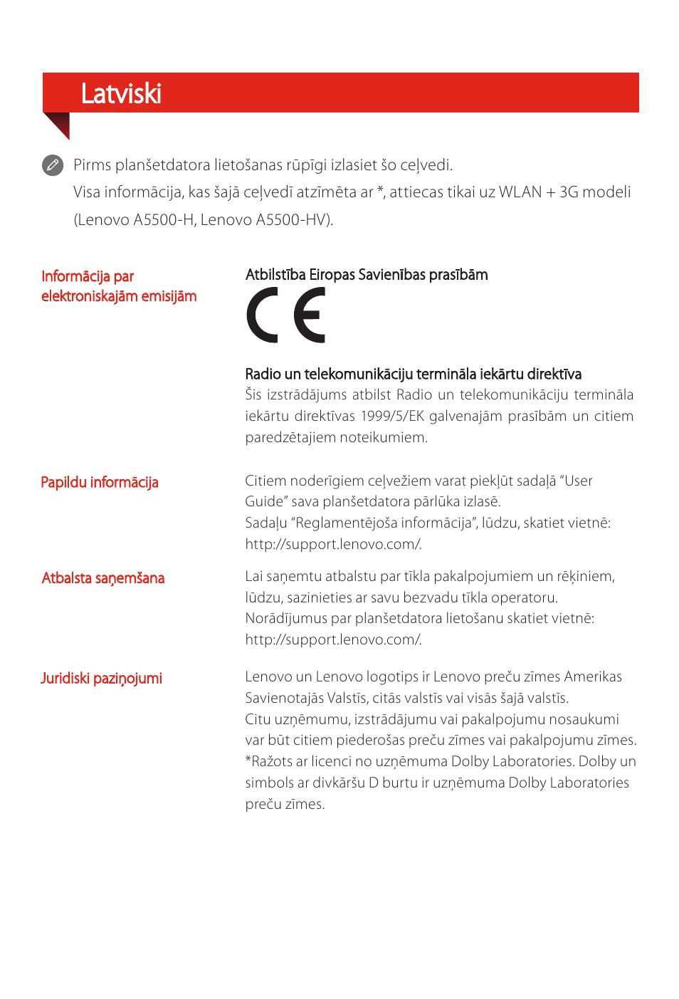 Latviski | Lenovo A8-50 Tablet User Manual | Page 63 / 80