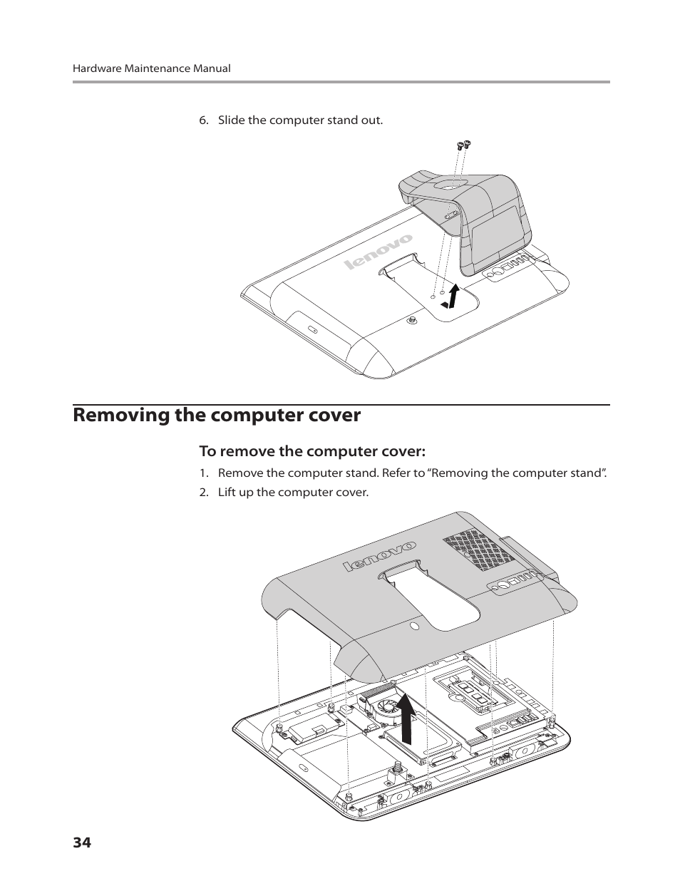 Removing the computer cover | Lenovo C205 All-In-One User Manual | Page 36 / 60