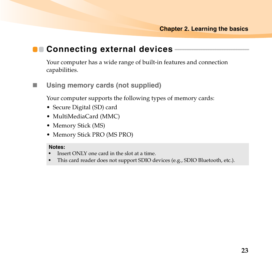 Connecting external devices | Lenovo IdeaPad S10-2 User Manual | Page 38 / 140