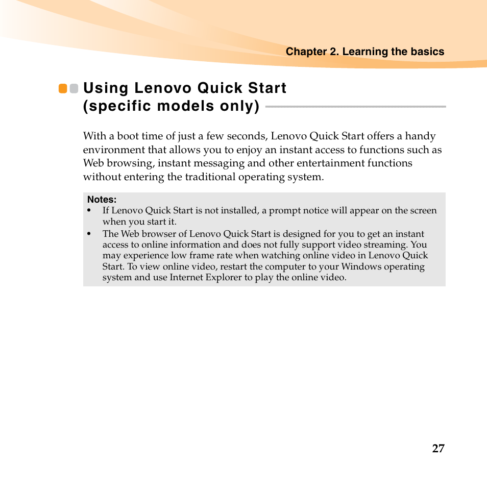 Using lenovo quick start (specific models only) | Lenovo IdeaPad S10-2 User Manual | Page 42 / 140