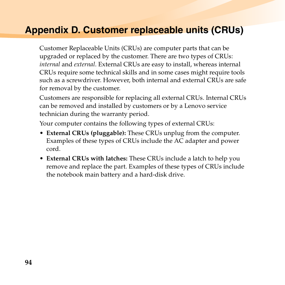 Appendix d. customer replaceable units (crus) | Lenovo IdeaPad U150 User Manual | Page 108 / 140