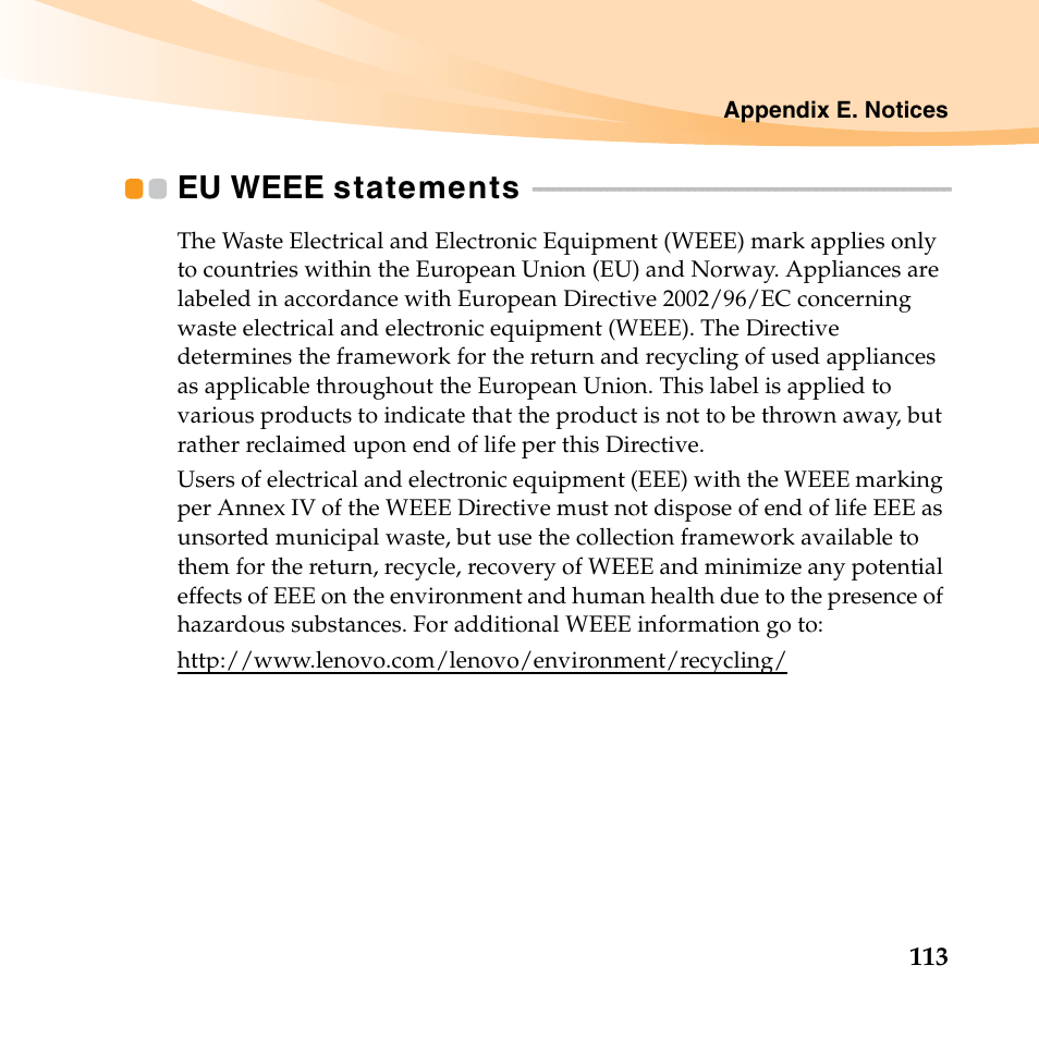 Eu weee statements | Lenovo IdeaPad U150 User Manual | Page 127 / 140