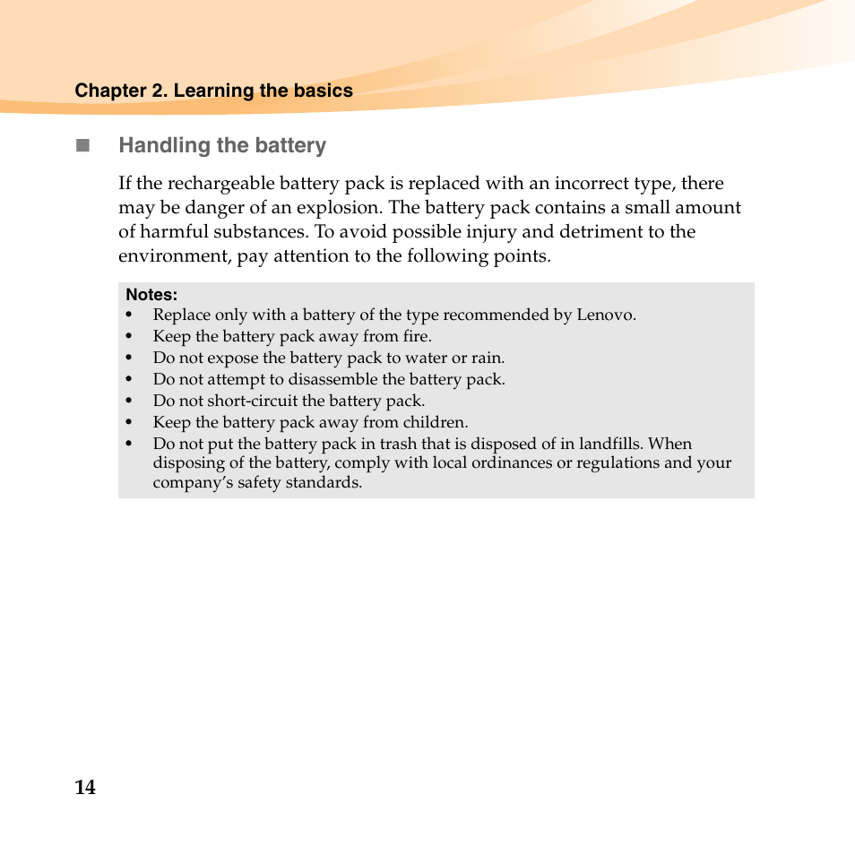 Handling the battery | Lenovo IdeaPad U150 User Manual | Page 28 / 140