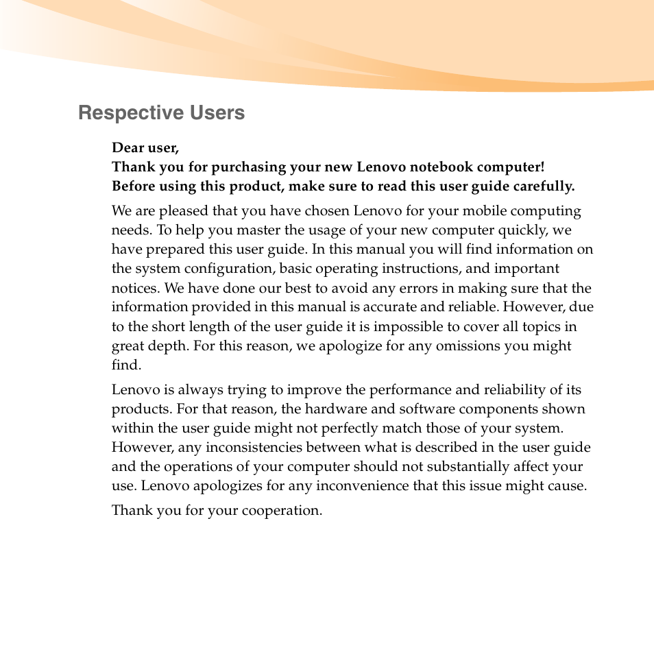 Respective users | Lenovo IdeaPad U150 User Manual | Page 3 / 140