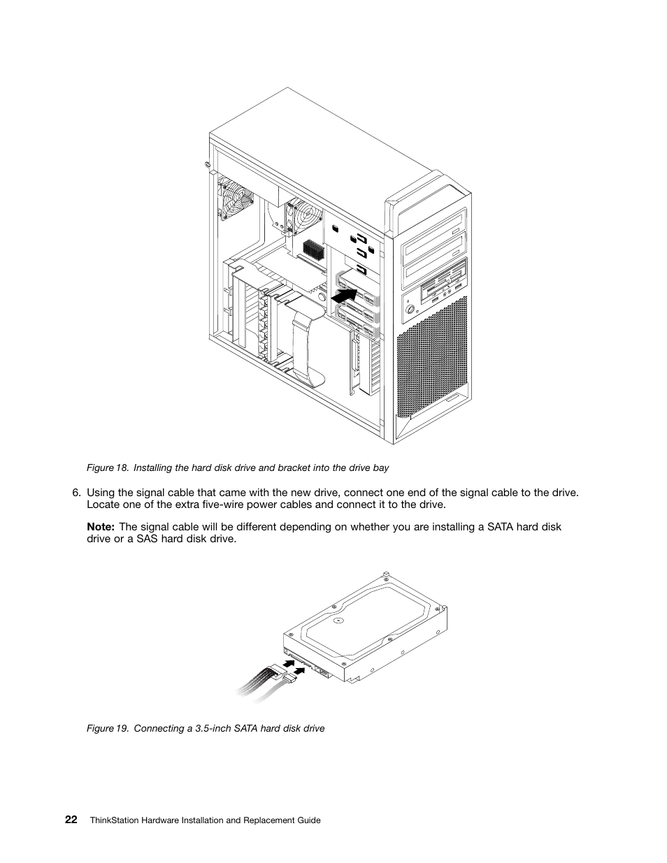 Connecting a 3.5-inch sata hard disk drive | Lenovo ThinkStation S20 User Manual | Page 28 / 64