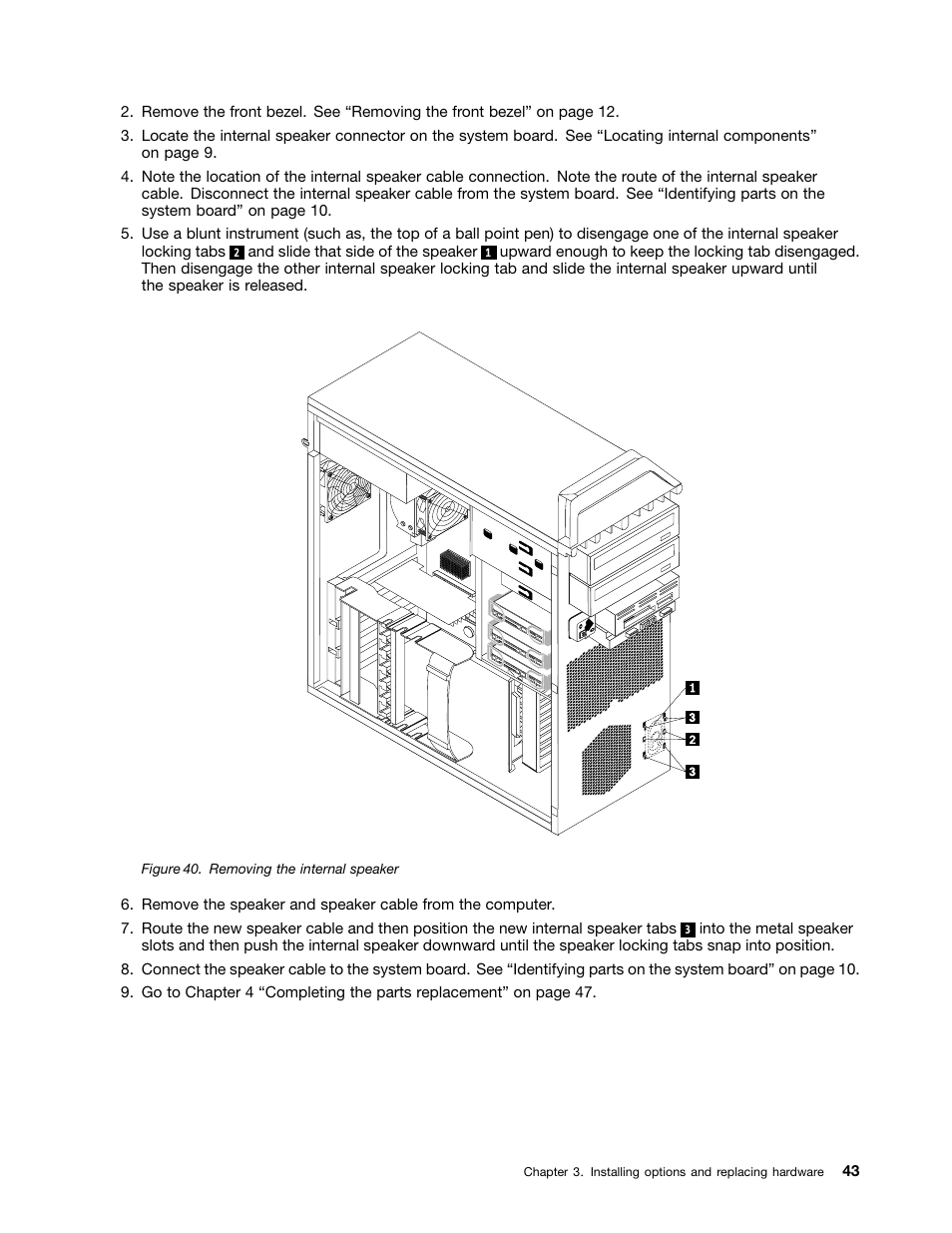 Removing the internal speaker | Lenovo ThinkStation S20 User Manual | Page 49 / 64