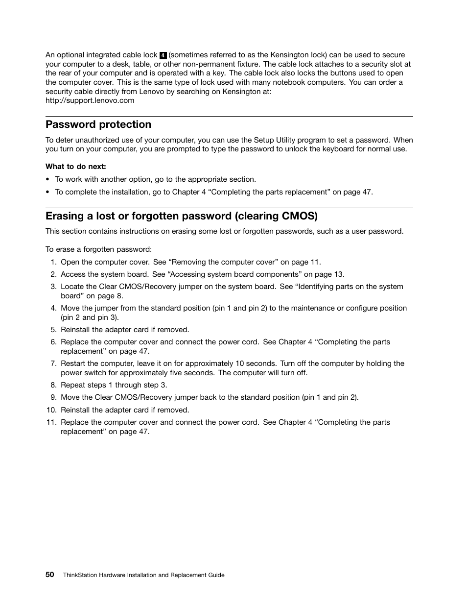Password protection | Lenovo ThinkStation S20 User Manual | Page 56 / 64