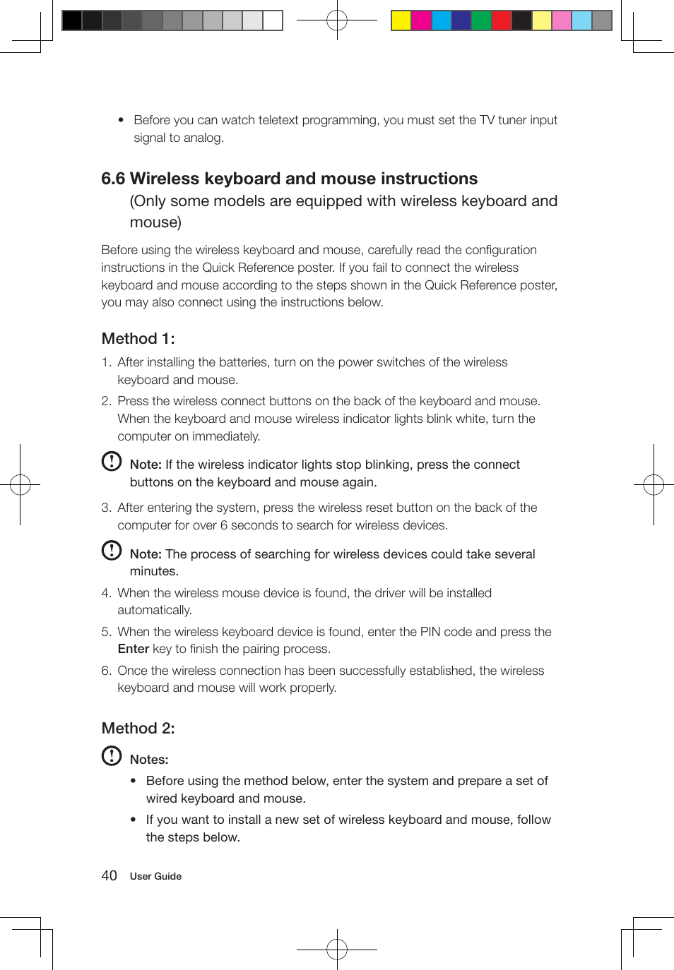 6 wireless keyboard and mouse instructions, Method 1, Method 2 | Lenovo IdeaCentre B310 User Manual | Page 45 / 47