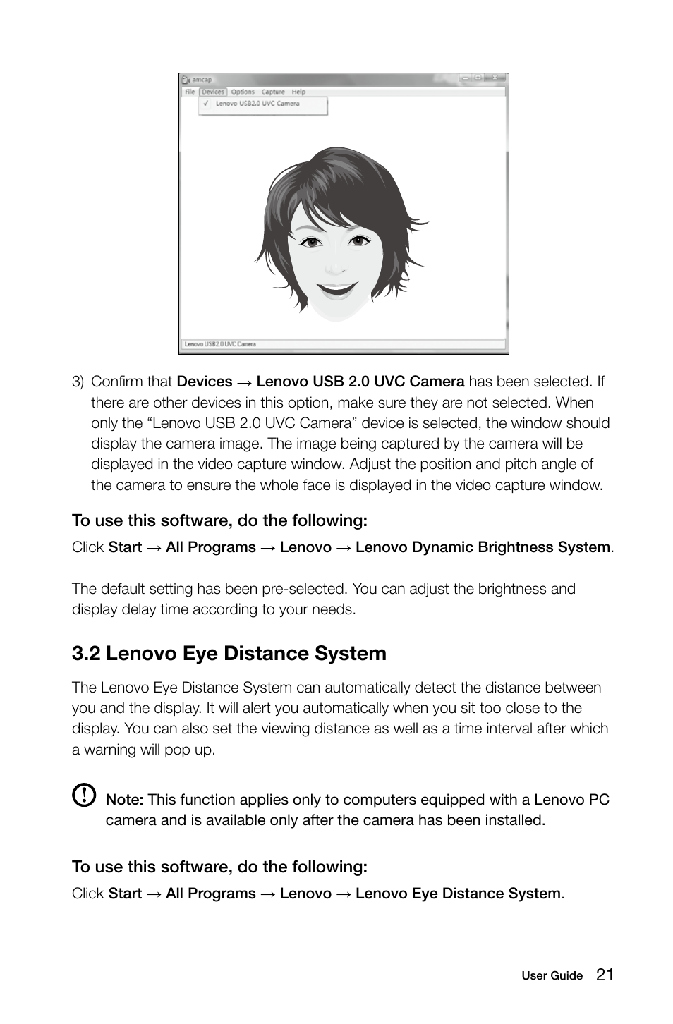 2 lenovo eye distance system | Lenovo IdeaCentre K330 User Manual | Page 26 / 35