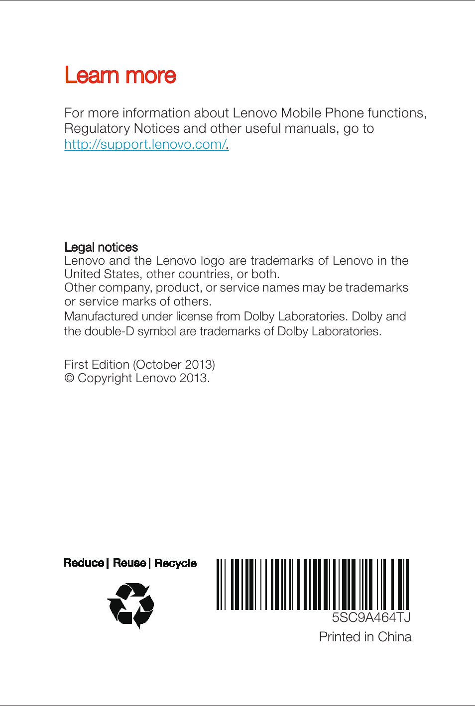 Learn more | Lenovo S930 Smartphone User Manual | Page 6 / 6