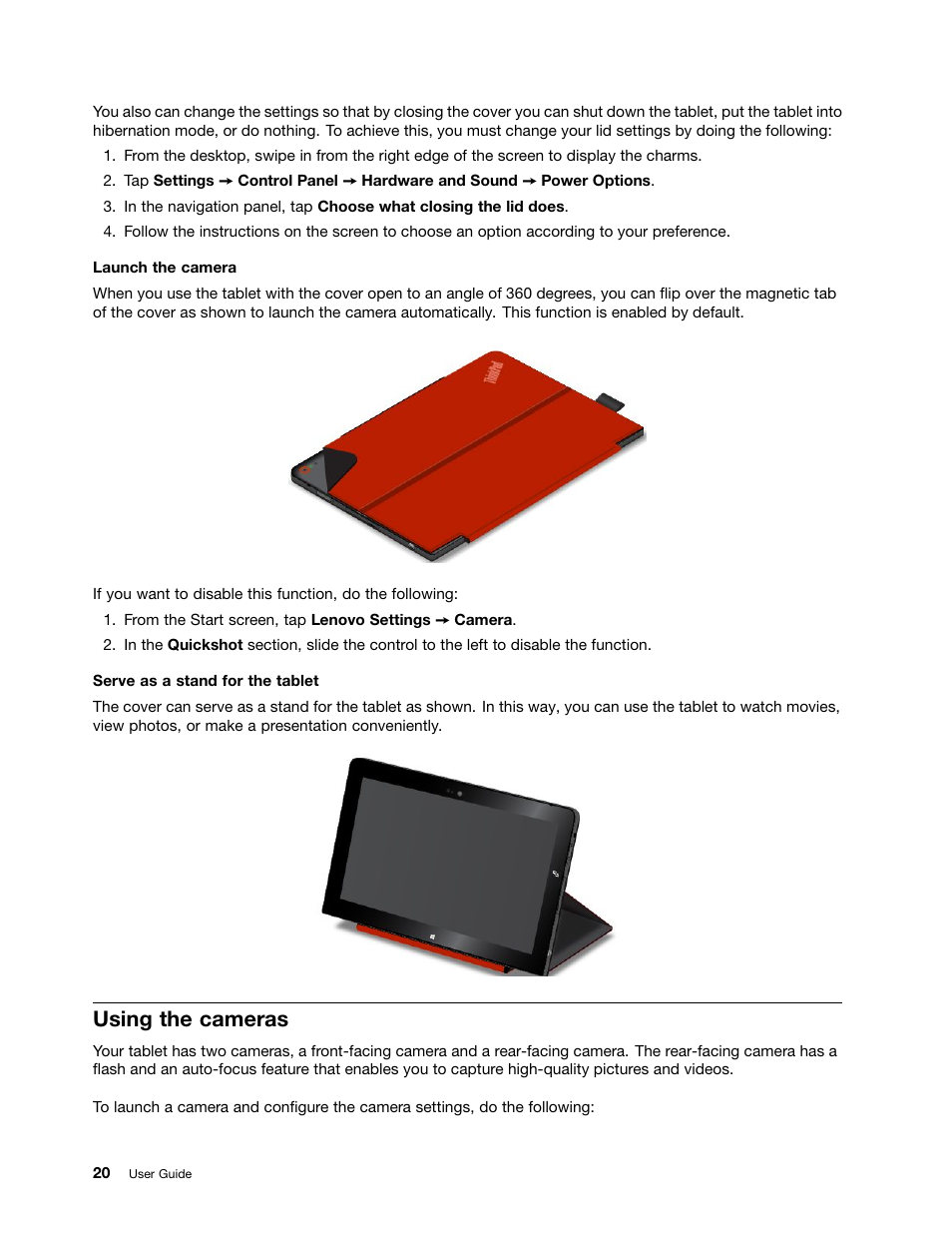 Using the cameras | Lenovo ThinkPad 10 User Manual | Page 28 / 102