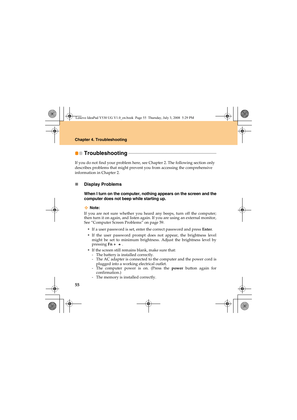 Troubleshooting | Lenovo IdeaPad Y530 User Manual | Page 64 / 152