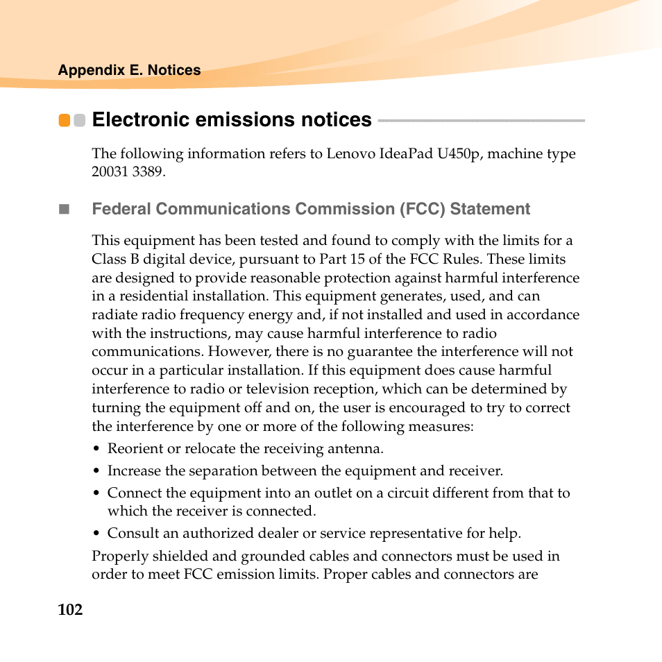 Electronic emissions notices | Lenovo IdeaPad U450p User Manual | Page 116 / 136