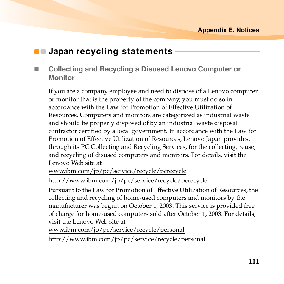 Japan recycling statements | Lenovo IdeaPad U450p User Manual | Page 125 / 136