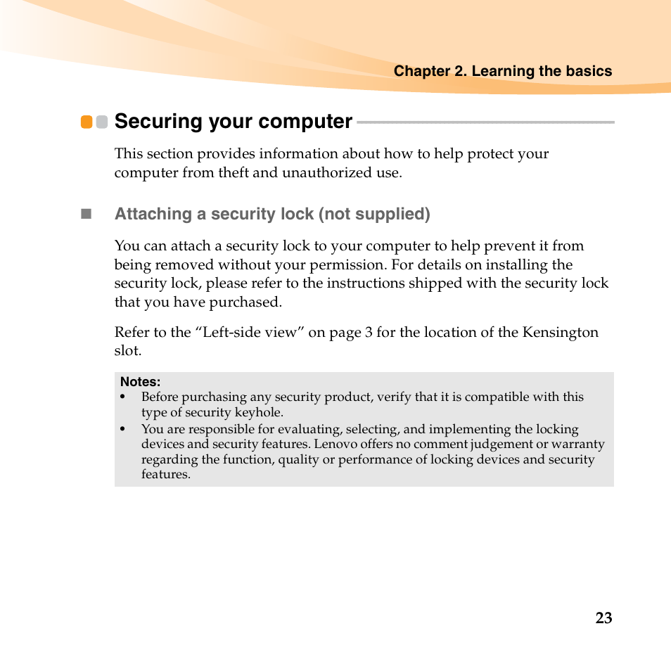 Securing your computer | Lenovo IdeaPad U450p User Manual | Page 37 / 136