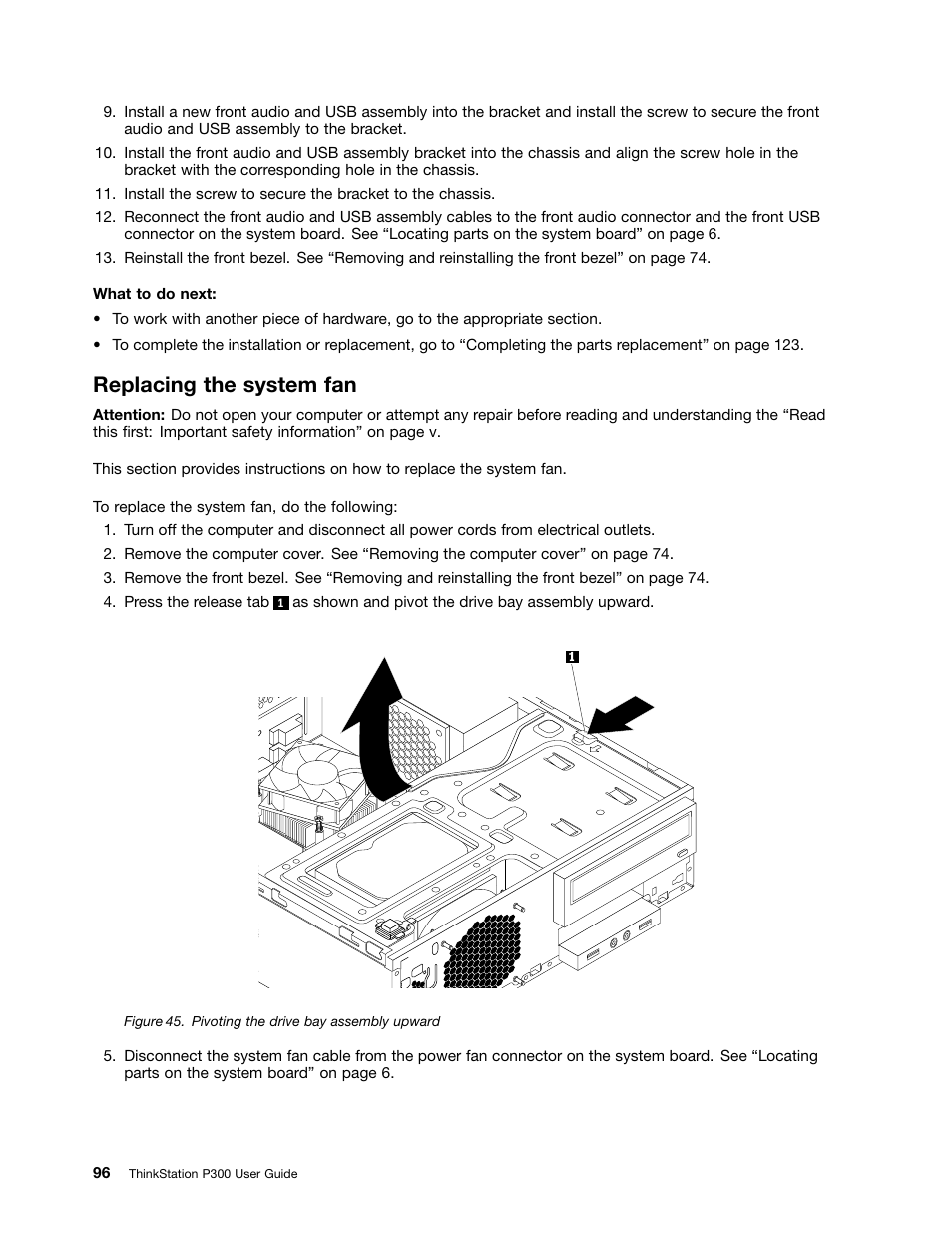 Replacing the system fan | Lenovo ThinkStation P300 User Manual | Page 108 / 162