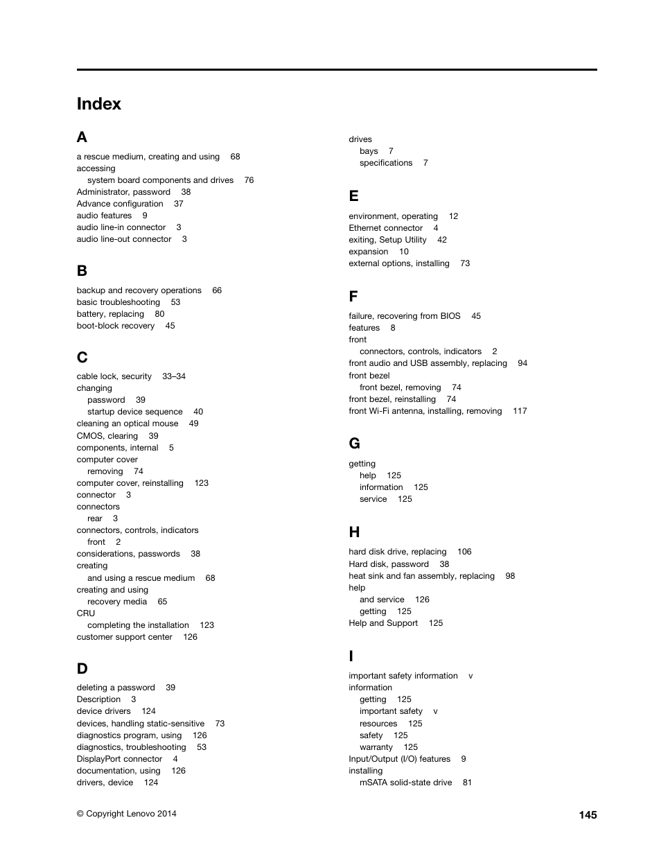 Index | Lenovo ThinkStation P300 User Manual | Page 157 / 162