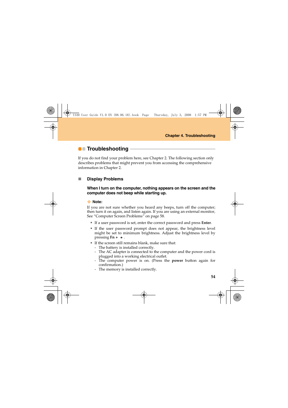 Troubleshooting | Lenovo IdeaPad Y330 User Manual | Page 63 / 148
