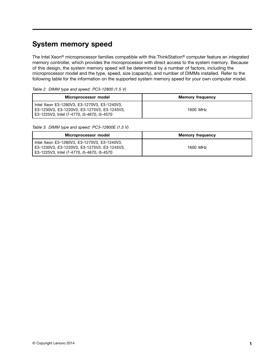 System memory speed | Lenovo ThinkStation P300 User Manual | Page 129 / 150