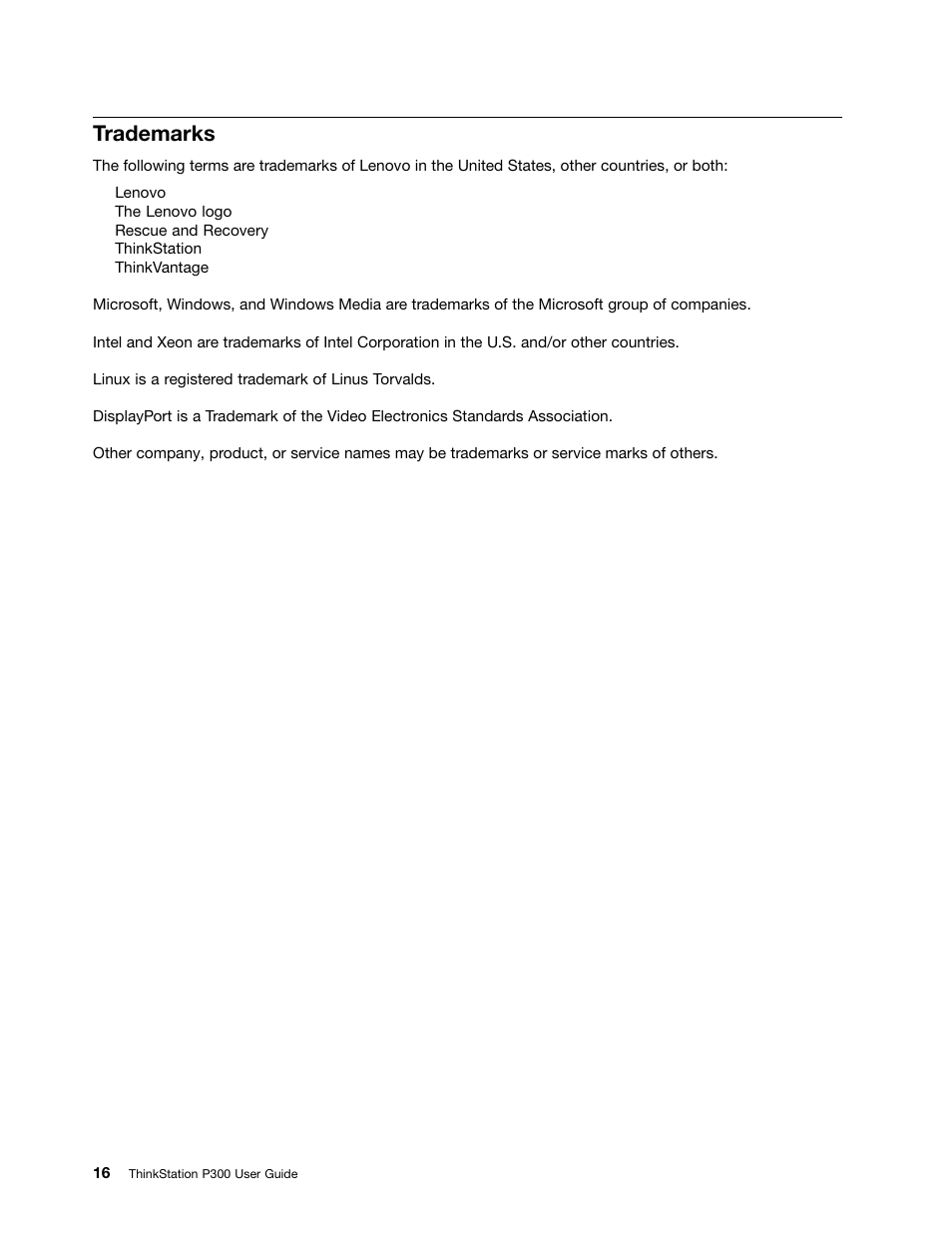 Trademarks | Lenovo ThinkStation P300 User Manual | Page 144 / 150