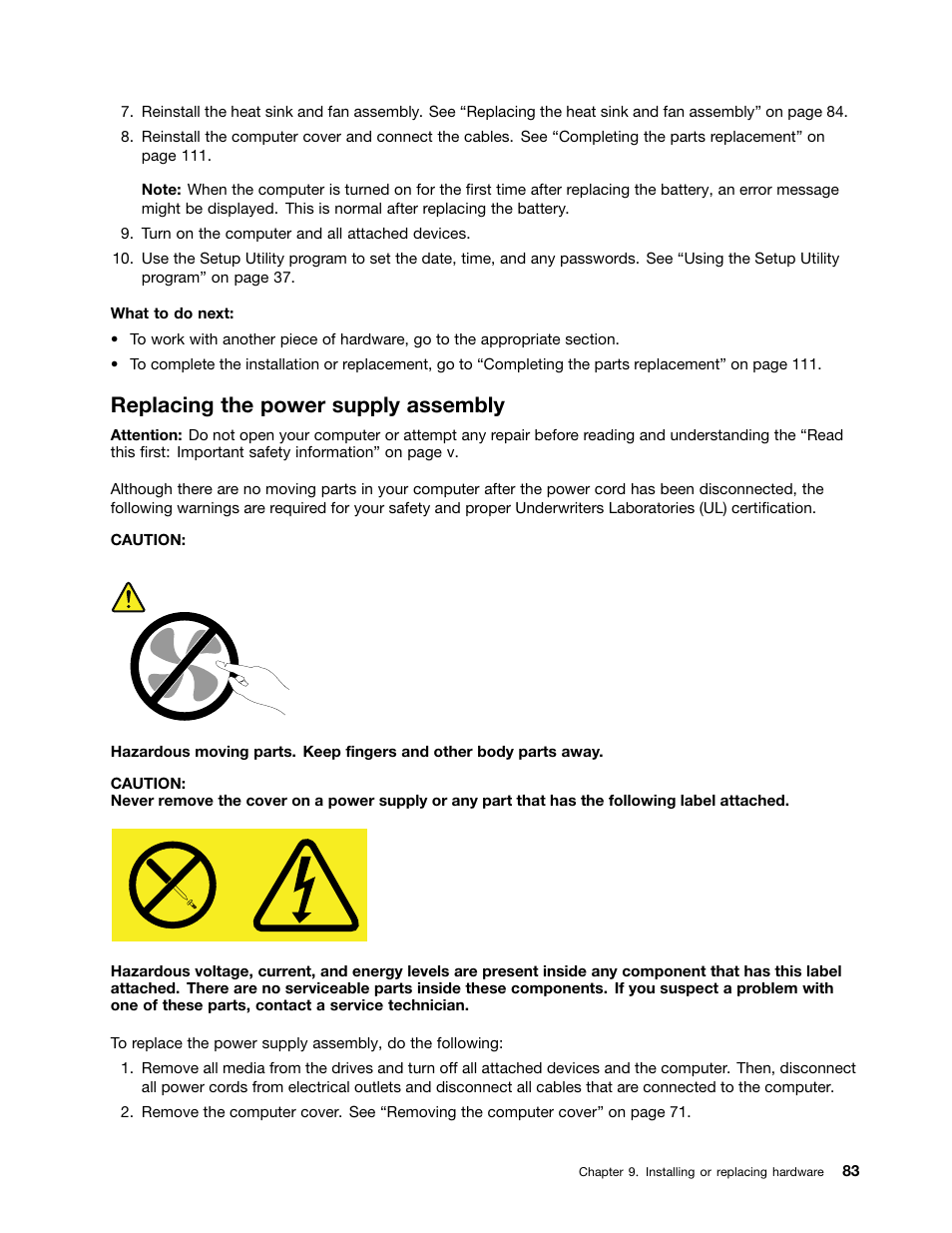 Replacing the power supply assembly | Lenovo ThinkStation P300 User Manual | Page 95 / 150