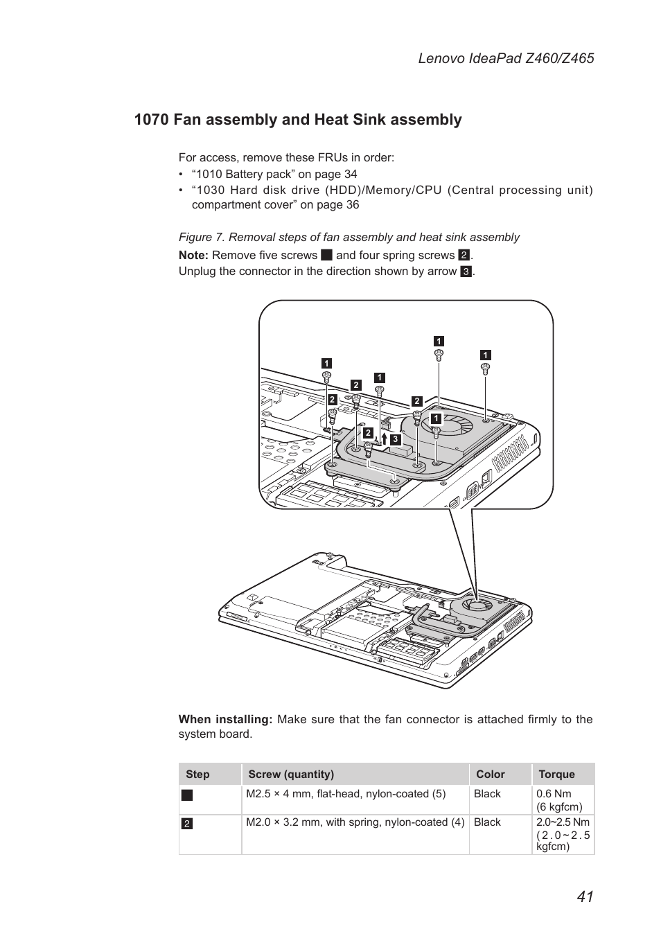 1070 fan assembly and heat sink assembly | Lenovo IdeaPad Z460 User Manual | Page 45 / 92
