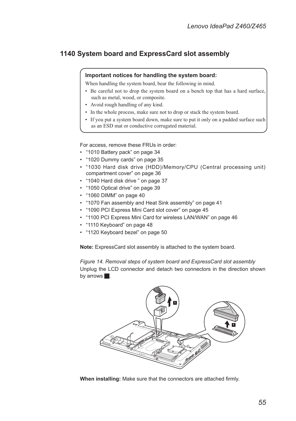1140 system board and expresscard slot assembly, 1140 system board and expresscard slot, Assembly | Lenovo IdeaPad Z460 User Manual | Page 59 / 92