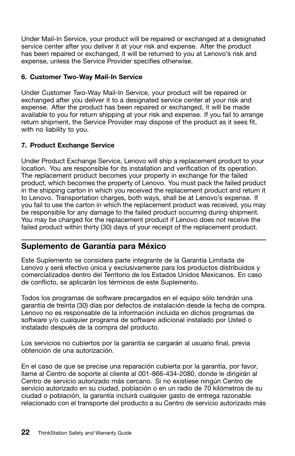 Suplemento de garantía para méxico | Lenovo ThinkStation E30 User Manual | Page 26 / 44