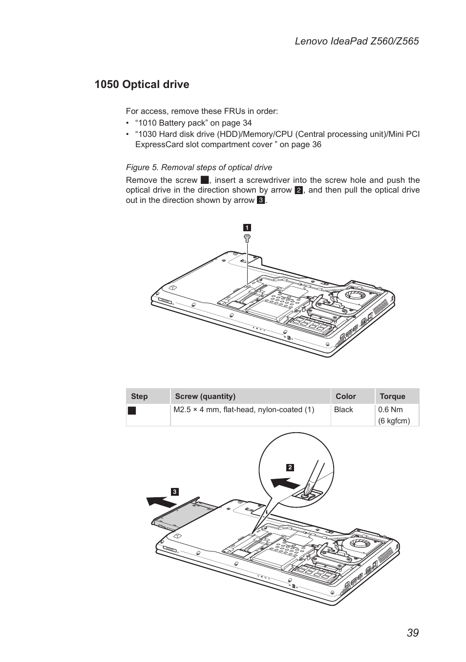 1050 optical drive | Lenovo IdeaPad Z560 User Manual | Page 43 / 90