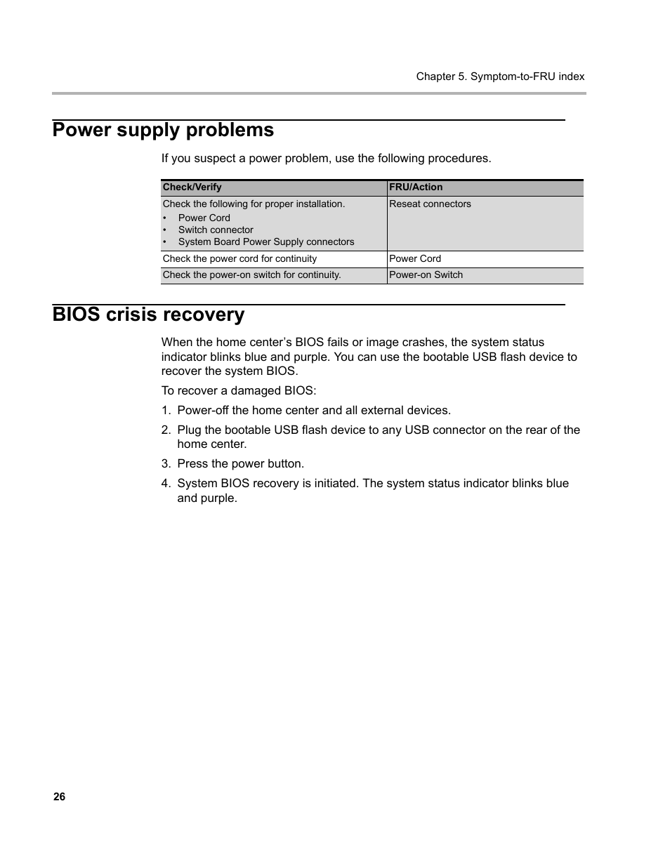 Power supply problems, Bios crisis recovery, Power supply problems bios crisis recovery | Lenovo D400 Desktop IdeaCentre User Manual | Page 31 / 63