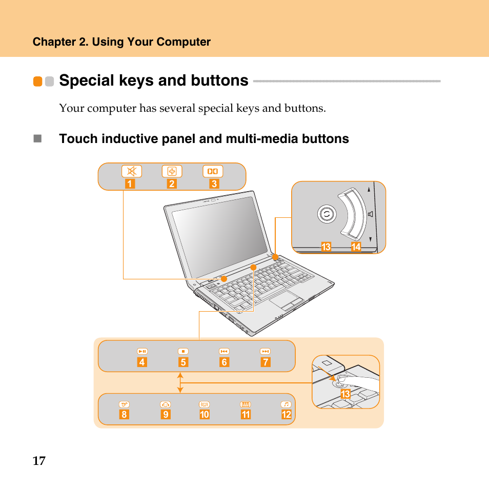 Special keys and buttons | Lenovo IdeaPad Y430 User Manual | Page 26 / 150