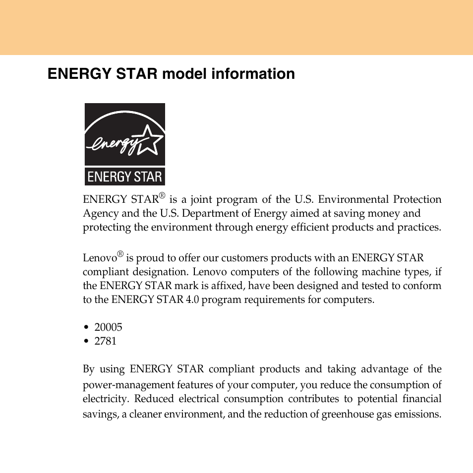 Energy star model information | Lenovo IdeaPad Y430 User Manual | Page 3 / 150