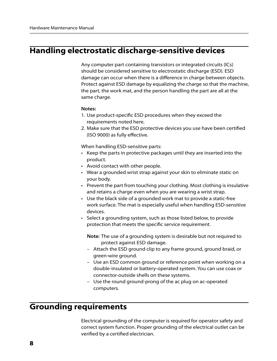 Handling electrostatic discharge-sensitive devices, Grounding requirements | Lenovo IdeaCentre Q110 User Manual | Page 10 / 42