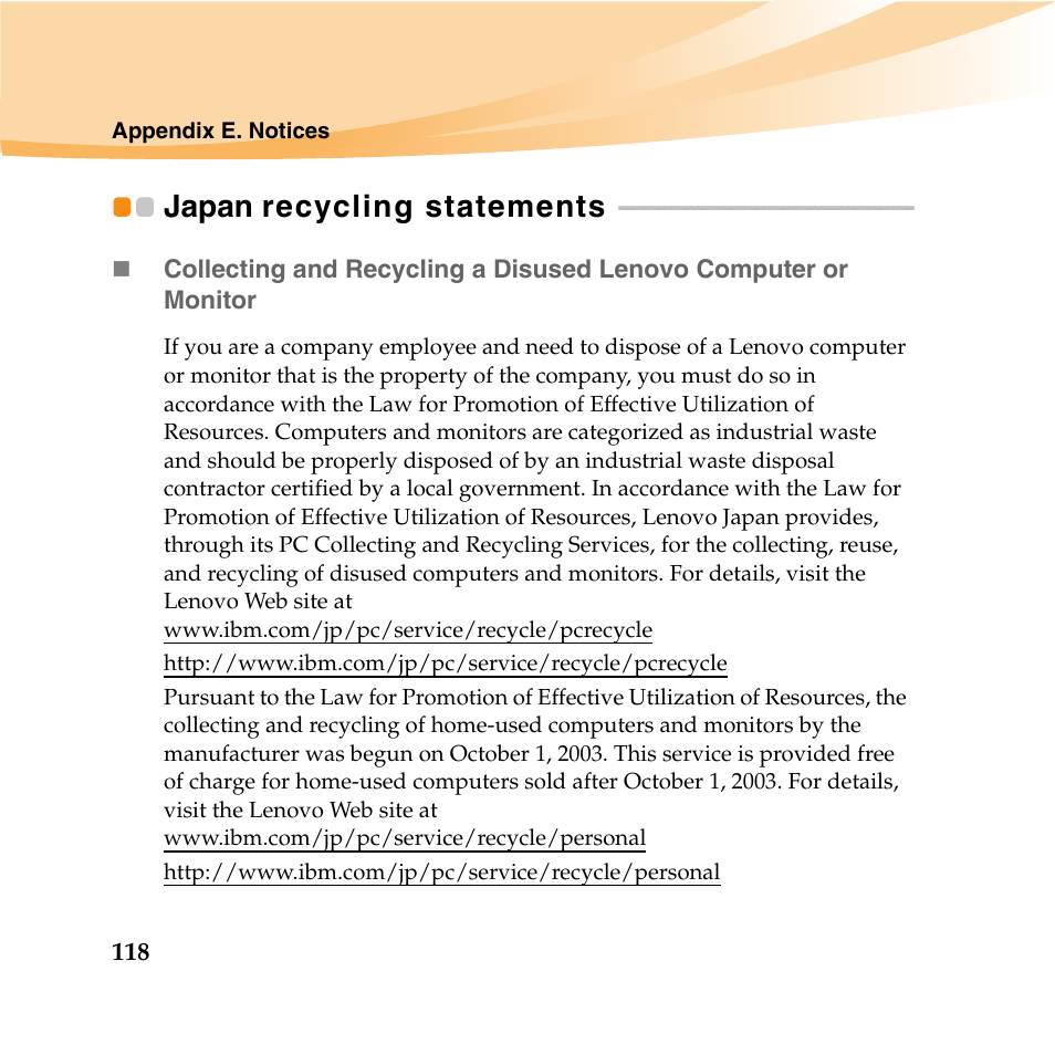 Japan recycling statements | Lenovo IdeaPad U460 User Manual | Page 132 / 143