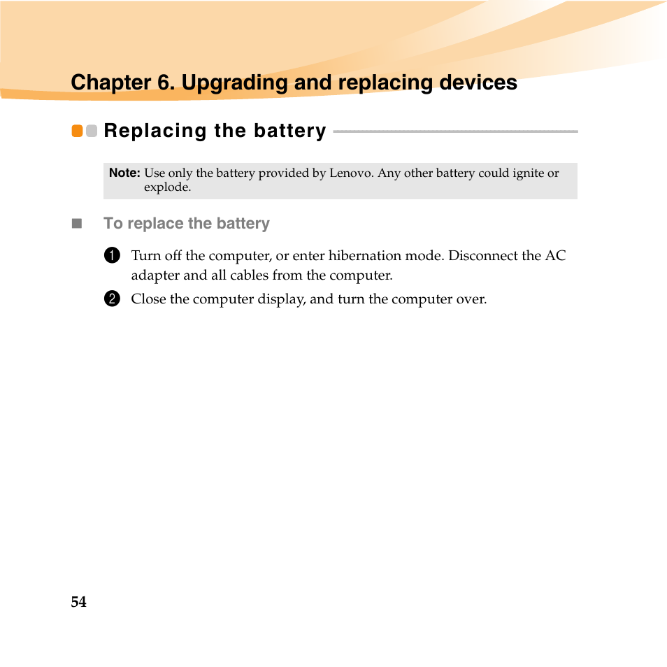 Chapter 6. upgrading and replacing devices, Replacing the battery | Lenovo IdeaPad U460 User Manual | Page 68 / 143